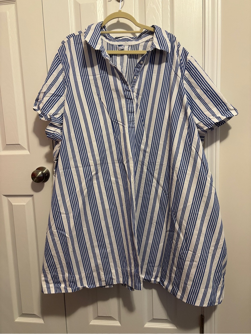 Old Navy Blue and White Vertical Stripe Shirt Dress